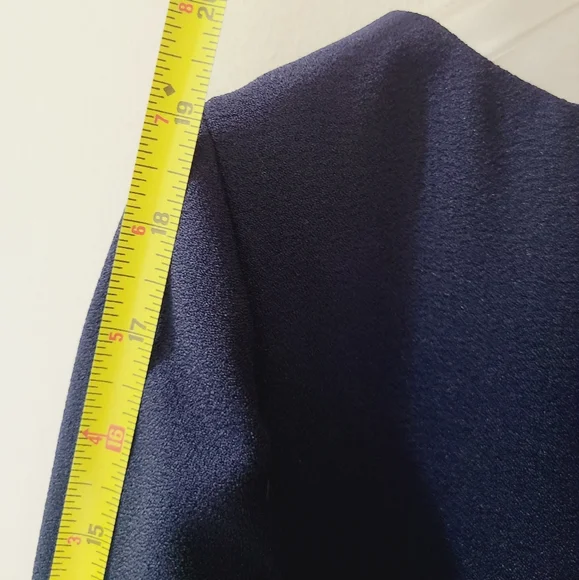 KARL LAGERFELD PARIS Navy Blue Scuba Crêpe Sheath Ruffle Sleeve Dress Sz S - Picture 16 of 16